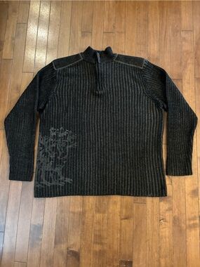 Vintage Y2K 725 Originals Size XL Dark Black Grey 1/4 Knit Sweater Dragon 2000’s